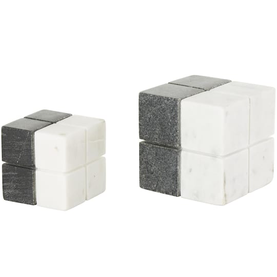 White Marble Geometric Dice Sculpture with Black Accent Set